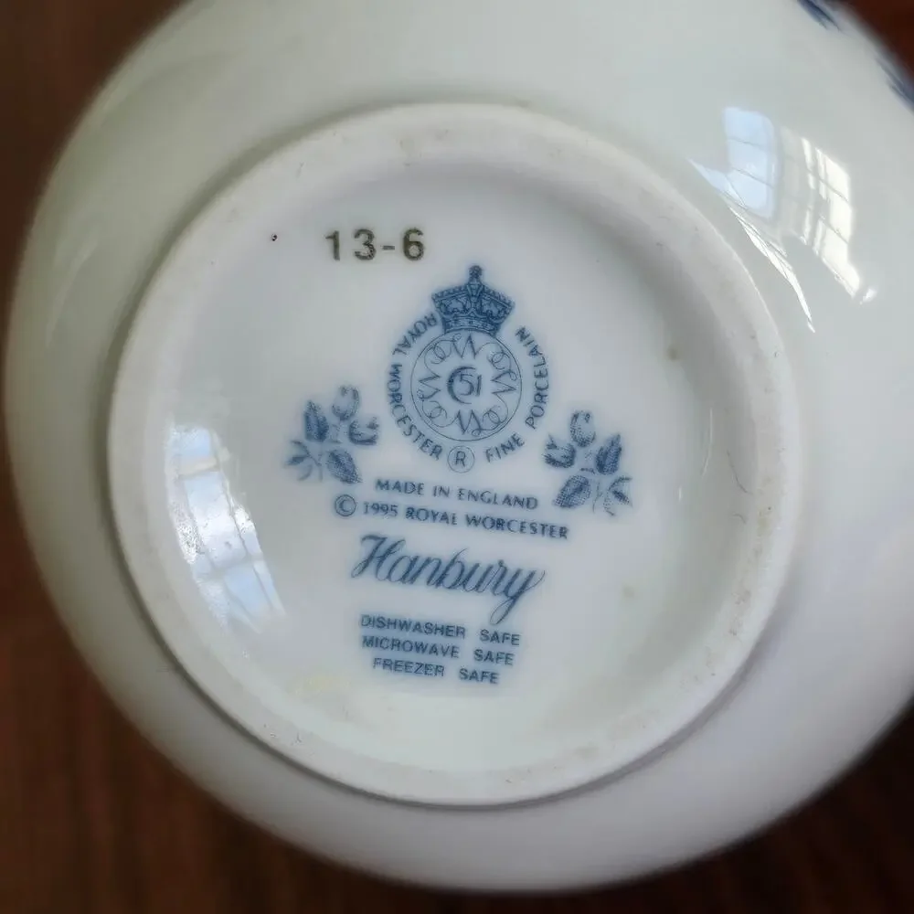 Vintage Royal Worcester Hanbury Milk Jug Blue White Floral Butterfly Cottagecore